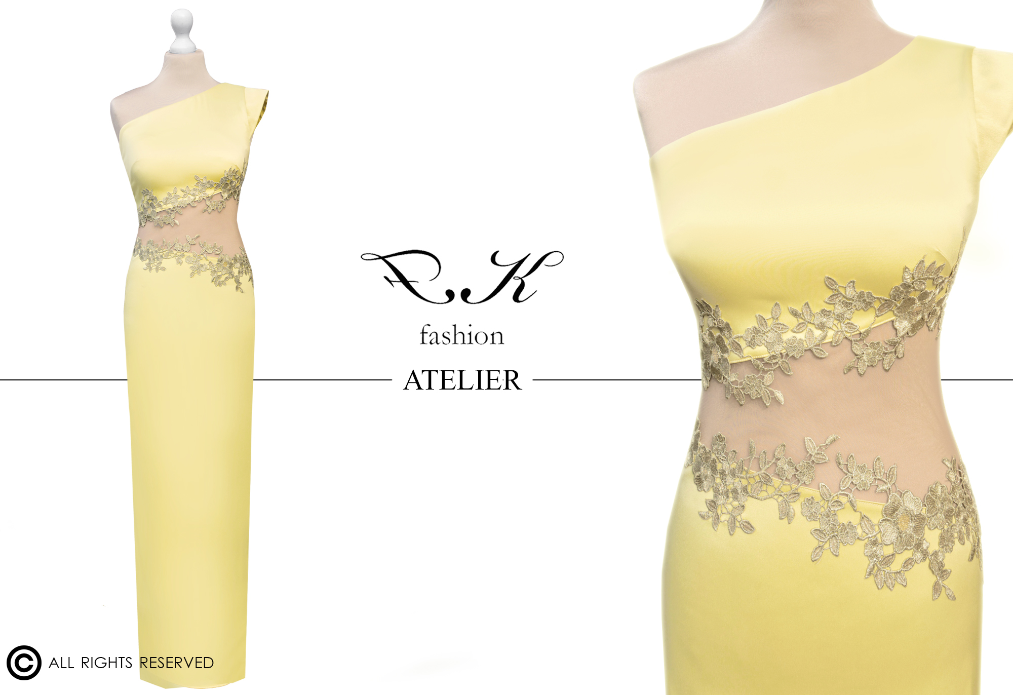 Baritsárga-arany tervezői, nyári alkalmi ruha - Adrienn báliruhája