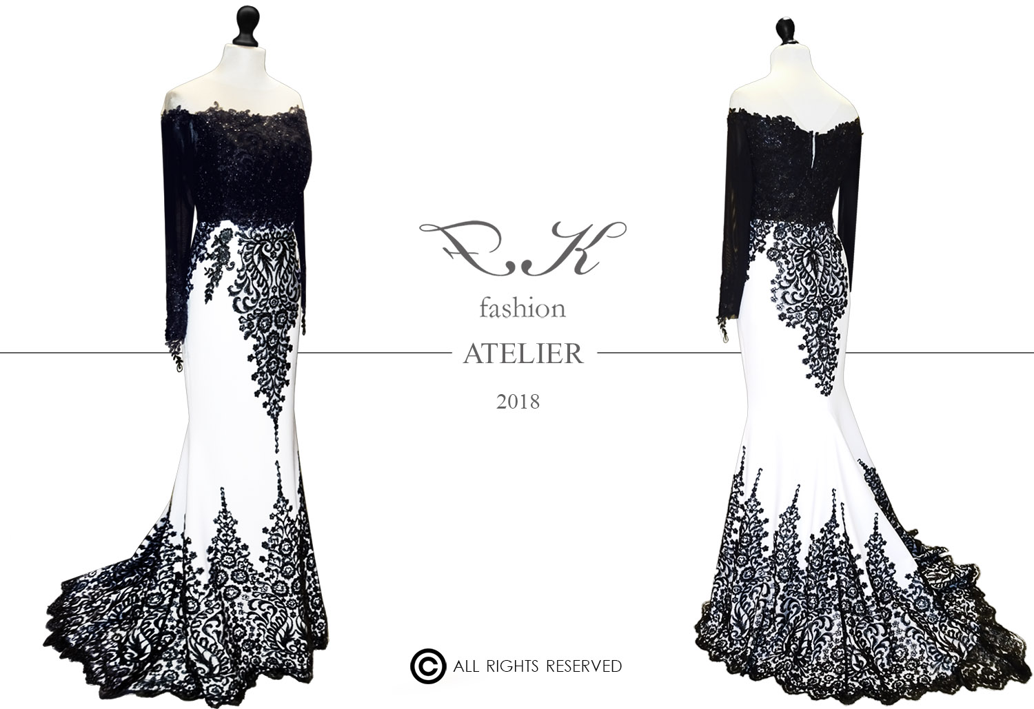 Fekete-fehér uszályos Haute Couture báli ruha - Szilvi álomruhája
