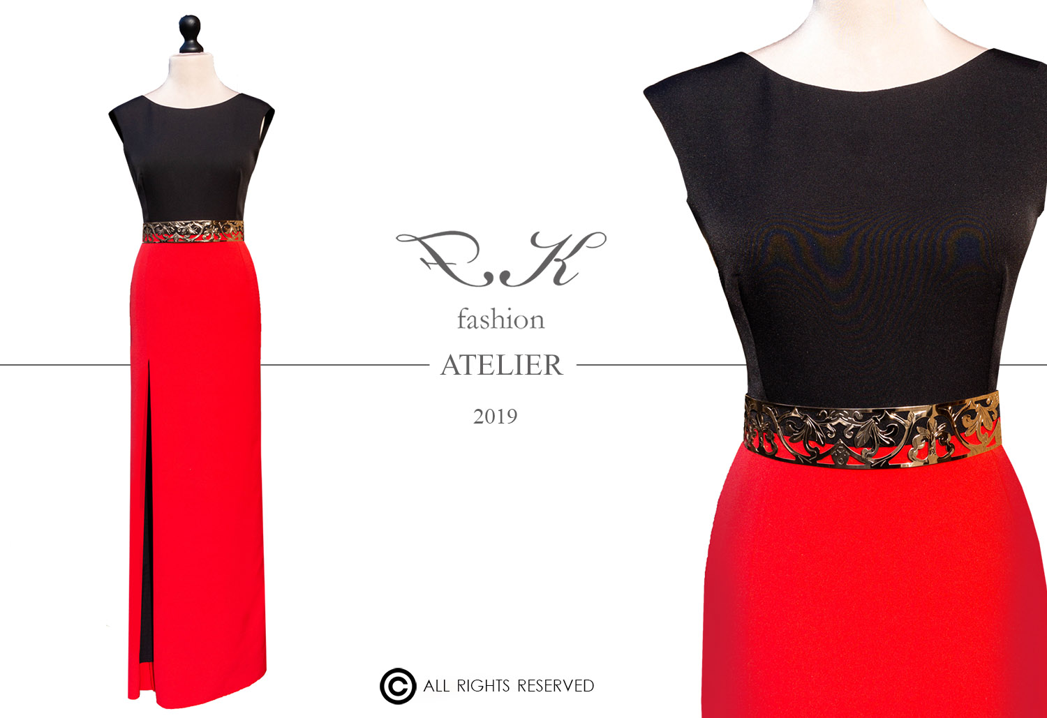 Letisztult tervezői, piros-fekete alkalmi ruha - Orsolya álomruhája