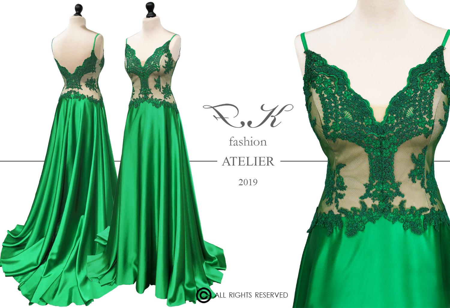 Smaragdzöld tervezői, uszályos alkalmi ruha - Renáta álomruhája