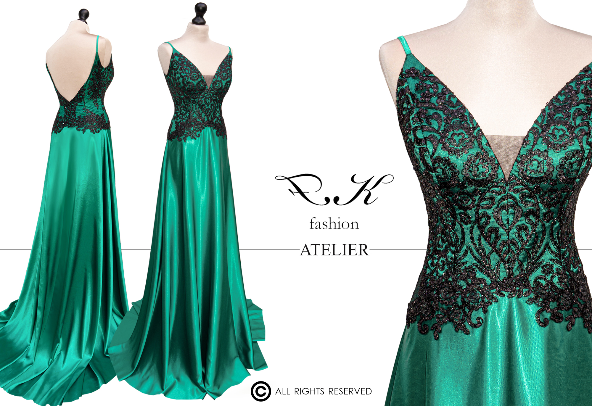 Smaragdzöld tervezői alkalmi ruha